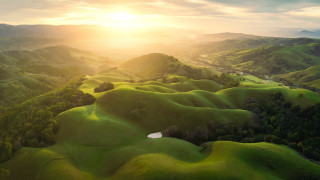 Green valley river sunset clouds - a sunset in the background free wallpaper for desktop