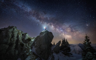 Mountain top starry sky astronaut - a mountain top free wallpaper for desktop