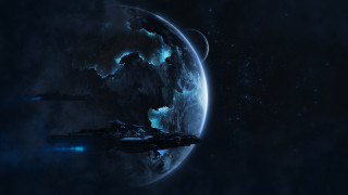 Space ship blue planet star - chris cold free wallpaper
