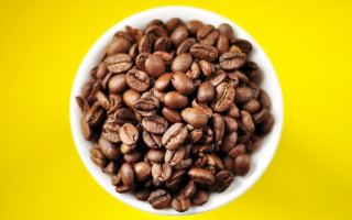 Coffee beans yellow background hyperrealism - a yellow background behind free wallpaper