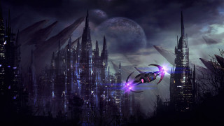 Futuristic city spaceship night sky - a futuristic city in the background free wallpaper