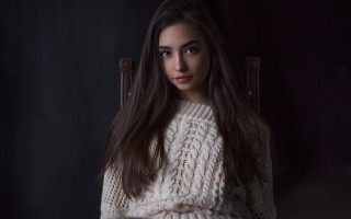 Woman white sweater portrait dark - a white sweater free wallpaper