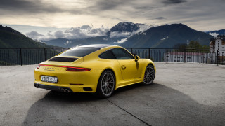 Yellow sports car mountains clouds 4 - a yellow sports car free wallpaper