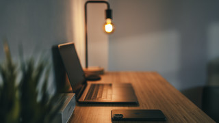 Laptop wooden desk plant phone 2 - a wooden desk next free wallpaper