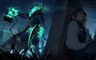 Man costumed sword glowing green - green light free wallpaper