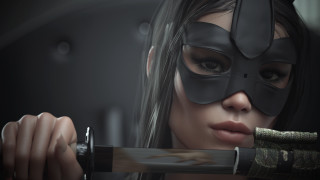 Woman mask knife holding brown - unreal engine 5 quality free wallpaper