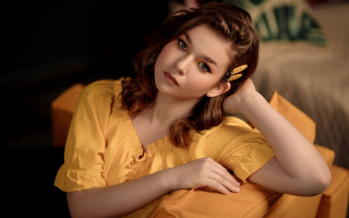 Yellow dress portrait fashion shoot - a bun free wallpaper