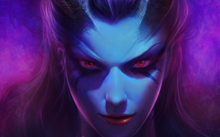 Woman horns red eyes purple - demon free wallpaper
