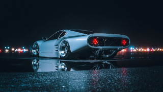 White car wet surface night - its light free wallpaper