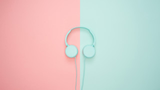 Headphones pastel background pink blue - a pair of headphones free wallpaper