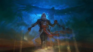 Man blue suit bird sword - a large bird free wallpaper