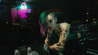 Green hair tattoos cyberpunk portrait - her arm and leg free wallpaper