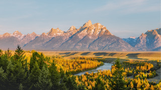 River forest mountain autumn sunset - peak free wallpaper