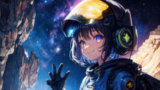 Girl headphones astronaut starry sky - aimitsu free wallpaper for desktop