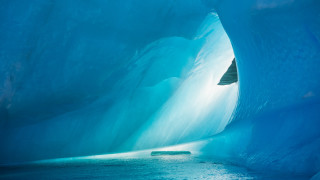 Blue ice cave boat ocean - inside free wallpaper for desktop