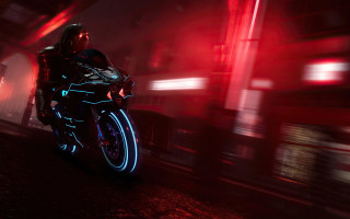 Cyberpunk motorcycle red light cedric - cedric peyravernay free wallpaper