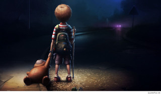 Boy backpack teddy bear dark - a flashlight free wallpaper for desktop