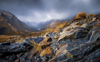Rocky mountain grass cloudy sky - a rocky mountain free wallpaper