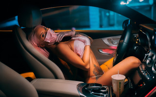 Woman cyberpunk car coffee mask - cyberpunk art free wallpaper