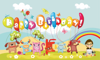 Cartoon birthday card animals balloons 2 - a girl free wallpaper