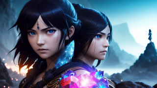 Two women sword gaming glowing - a video game free wallpaper