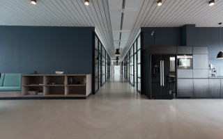 Long hallway blue couch table - a blue wall behind free wallpaper