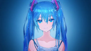 Blue haired horns anime girl - horn free wallpaper