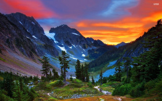 Mountain landscape stream sunset red - a mountain landscape free wallpaper