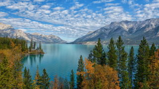 Lake mountains trees clouds autumn 2 - mountain and trees free wallpaper