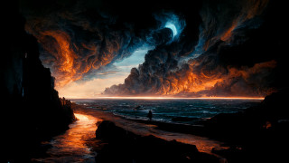 Beach sunset clouds fire mountains - sky free wallpaper