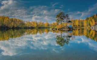 Lake gazebo autumn matte painting - bruno liljefors free wallpaper