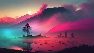 Mountain lake trees rainbow sky - a lake and trees free wallpaper for desktop