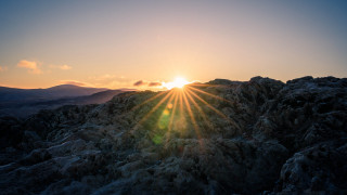 Sunset mountain range lake ocean - bedwyr williams free wallpaper for desktop
