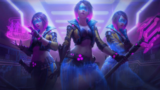 Futuristic neo noir cyberpunk girls - three woman free wallpaper