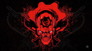 Skull gun helmet red eyes - game art free wallpaper