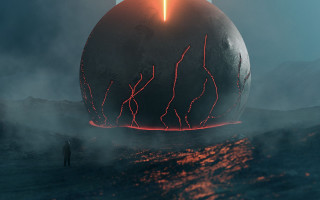 Man giant object ocean bright - matte painting concept art free wallpaper for desktop