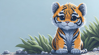 Tiger cub digital painting outdoors - ground free wallpaper for desktop