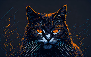 Black cat orange eyes lightning - dan mumford free wallpaper
