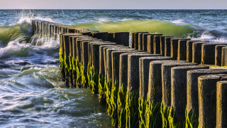 Pier waves abstract landscape planet - a long wooden pier free wallpaper