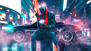 Man hoodie sitting car rain - a flashlight free wallpaper for desktop