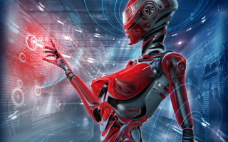 Robot red light futuristic cityscape - a futuristic background free wallpaper