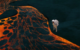 Lava mountain river space art - katsuhiro otomo free wallpaper