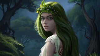 Green hair woman forest flower - charlie bowater free wallpaper