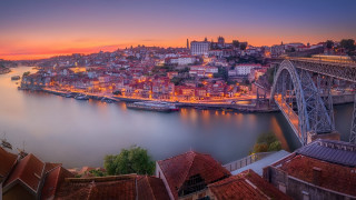 City bridge river sunset architecture - almada negreiro free wallpaper