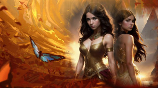 Golden dresses butterflies fantasy art - magic free wallpaper