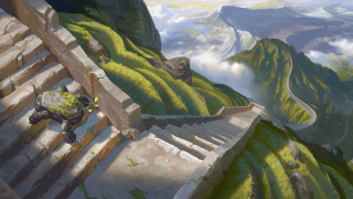 Mountain climber fantasy art cloudy - a backpack free wallpaper