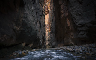 Narrow river canyon door cave - deep free wallpaper
