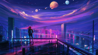 Bridge sky planet city night 2 - a cityscape in the background free wallpaper