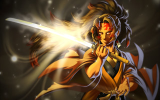 Glowing sword woman anime kimono - sword free wallpaper