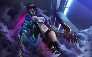 Clouds sword woman akali pinkhair - her hand and a helmet free wallpaper